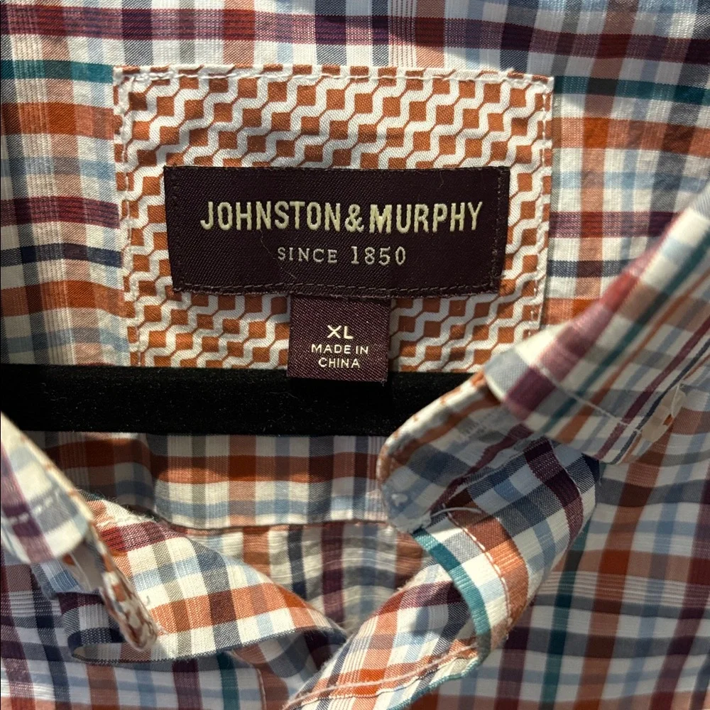 Johnston & Murphy Men’s XL Multi-Color Gingham/Plaid Long Sleeve 100% Cotton - Picture 2 of 10